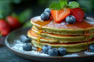 Vegánske matcha palacinky nadýchané, zdravé, ideálne na raňajky.