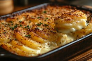 Vegánsky zemiakový gratin s chrumkavou kôrkou – Krémový a jednoduchý!