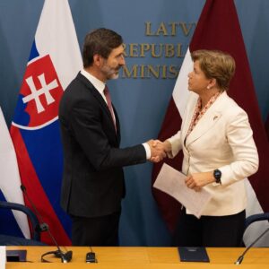 Tlačová konferencia ministra a ministerky zahraničných vecí Slovenska a Lotyšska