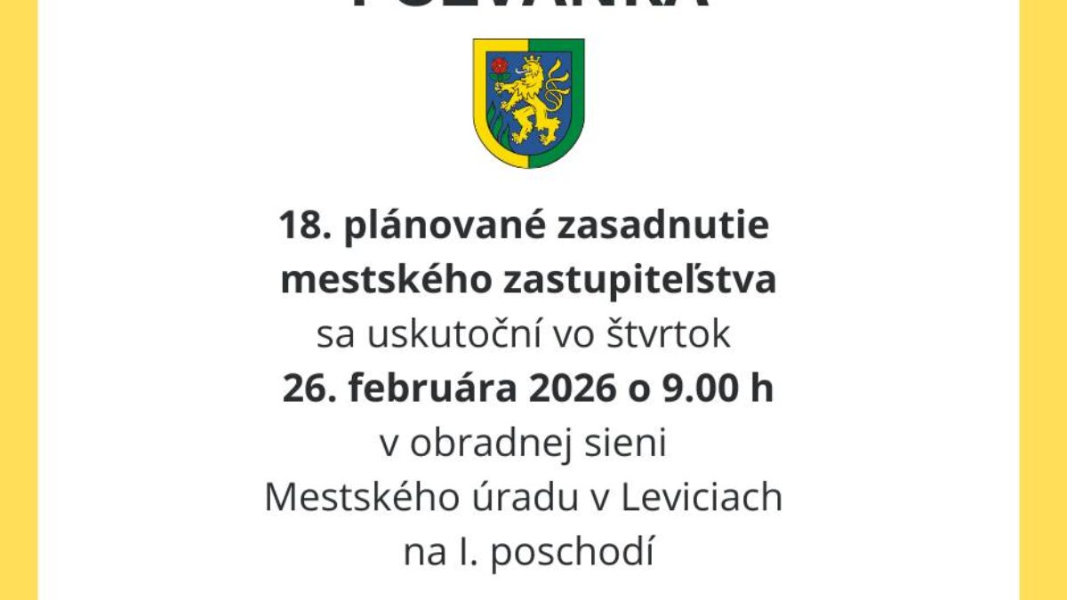Mesto Levice: Pozvánka na zasadnutie MsZ
